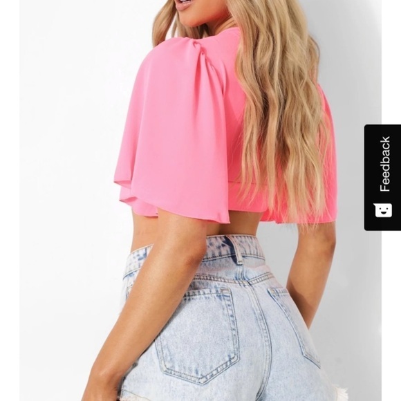 Barbie Pink Angel Sleeve Tie Front Crop Top Size 8 Y2K - Picture 3 of 9